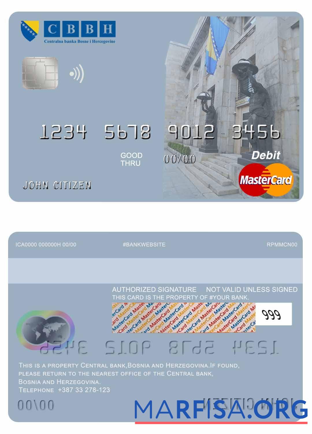 Printable Bosnia and Herzegovina Central Bank mastercard real example